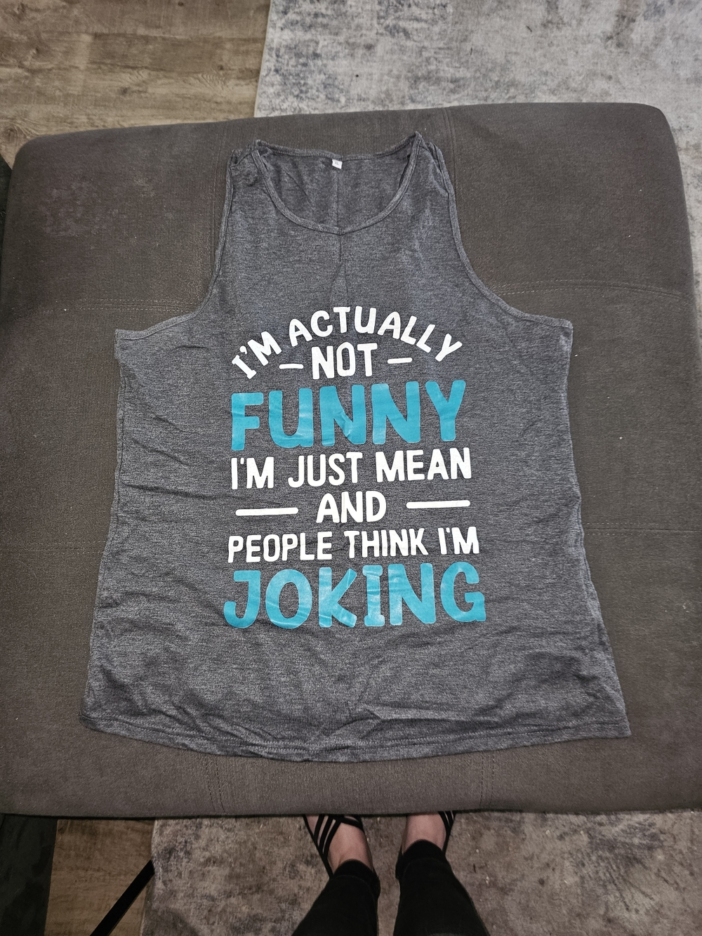 Women’s Grey Muscle Tee with Teal & White Graphic